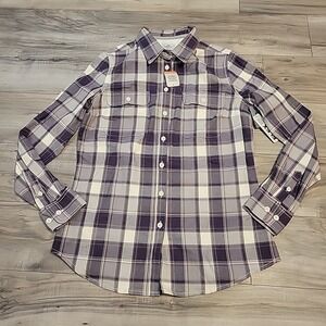 Ridgecut Toughwear Shirt‎ Womens Small Button Up Purple Plaid Long Sleeve NEW